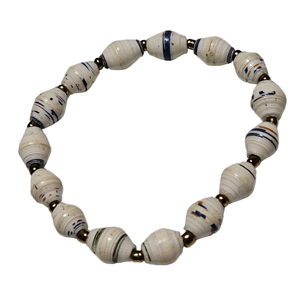 Recycled Handmade Paper Beaded Stretch Bracelet Boho Sustainable Jewelry Women
